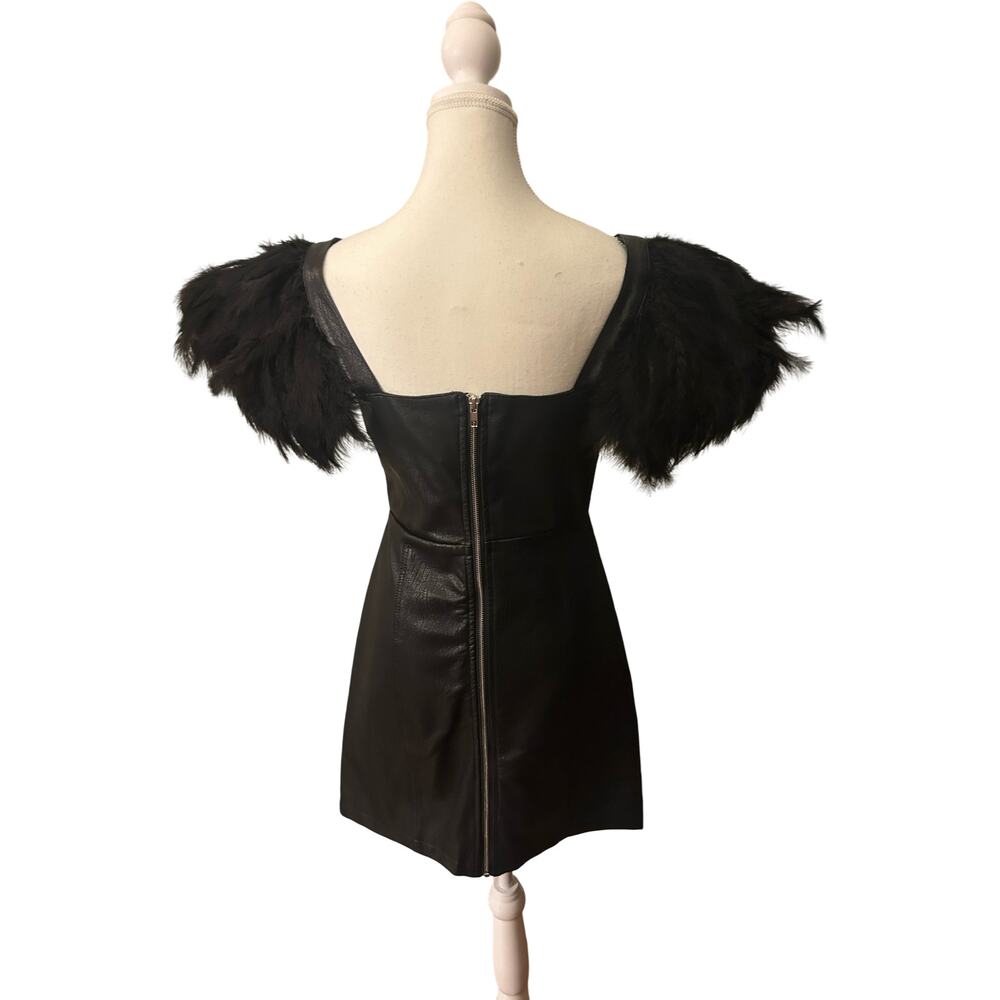 Nasty Gal Vegan Leather Mini Dress – Feather Shoulders, NWT - Picture 4 of 7